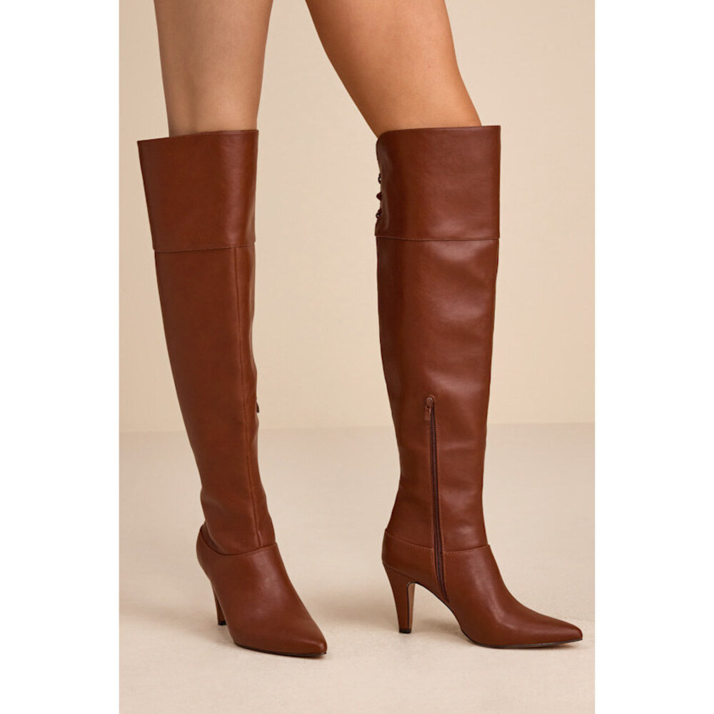 Lulus Milee Brown Pointed-toe Over-the-knee Boots - Size 7.5, Originally $89